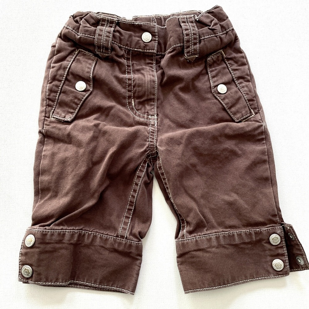 Hanna Andersson Toddler 2T 80 Brown Capri Pants Cotton Button Pocket Casual Kids